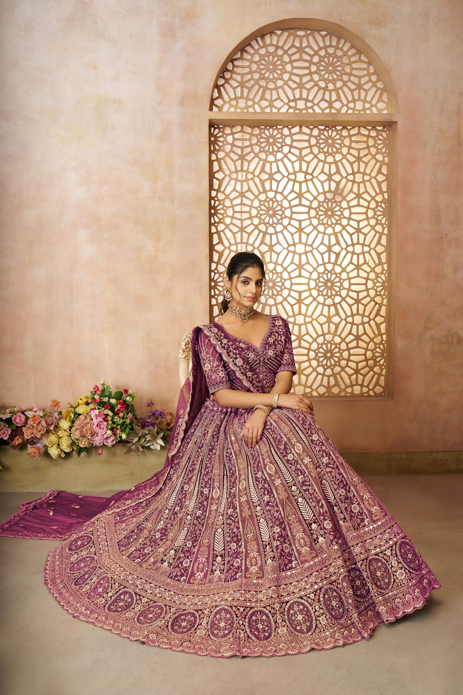Kf 04 Dark Purple Soft Net Gorgeous Bridal Lehenga Wholesale Clothing Distributors In India